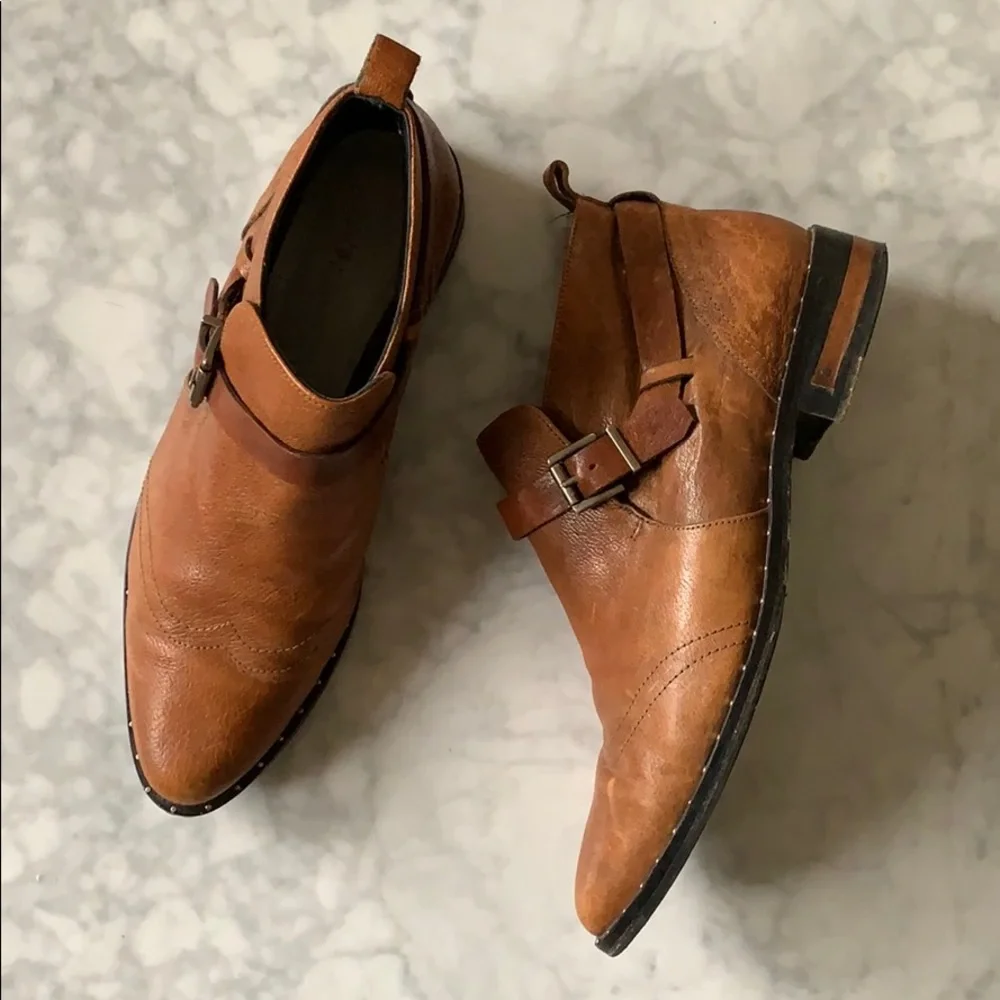 Freda Salvador Tan Leather Buckle Booties - Picture 3 of 5